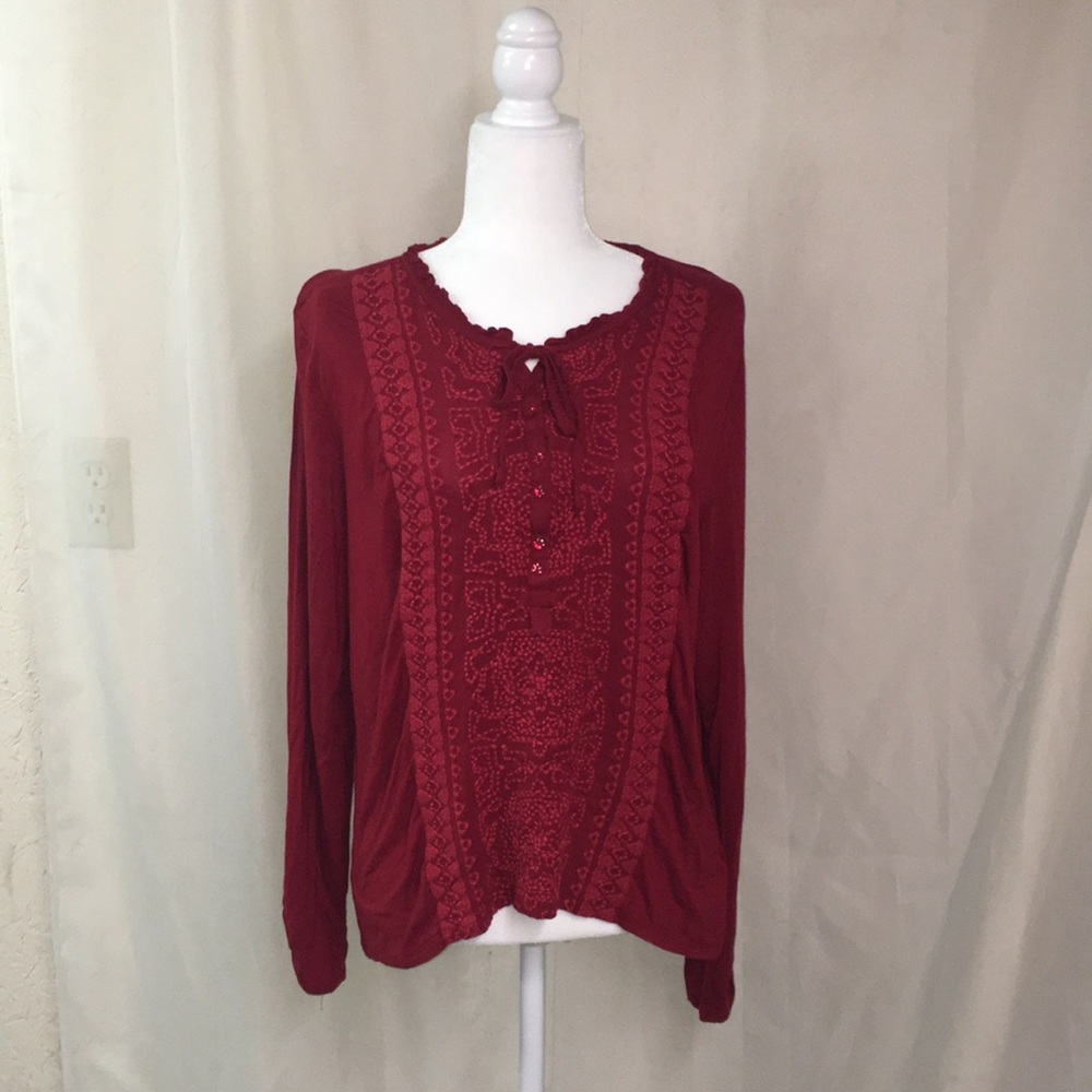 Democracy red embroidered size XL blouse